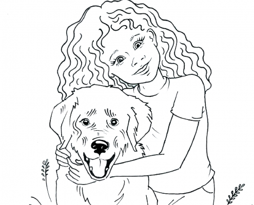 drawing of girl with dog